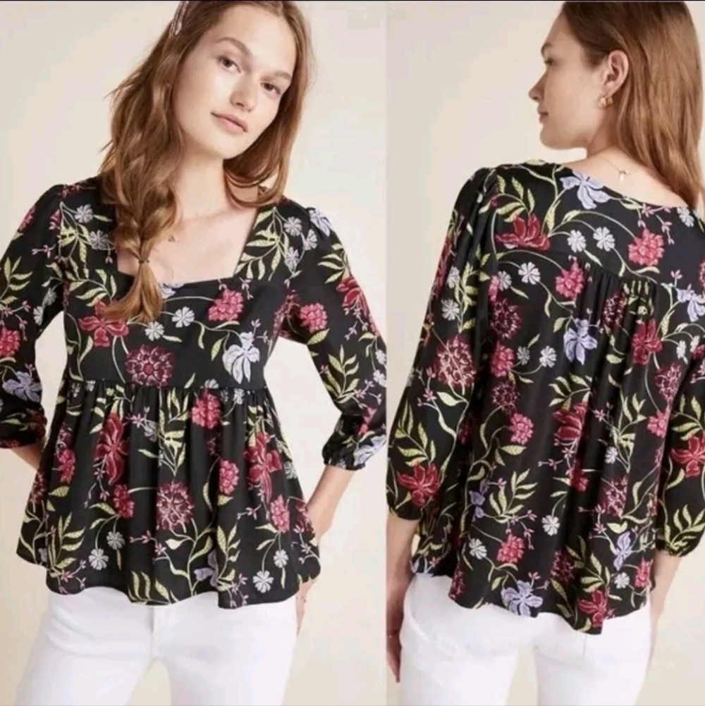 ❤️ ANTHROPOLOGIE DOLAN CHERIE SILKY FLORAL BABYDOLL TOP, SMALL